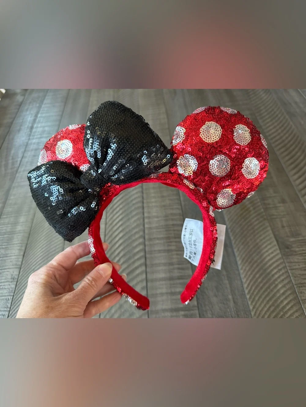 Disney Parks Minnie Mouse Ears Headband Red/White/Black Sequin Minnie Ears